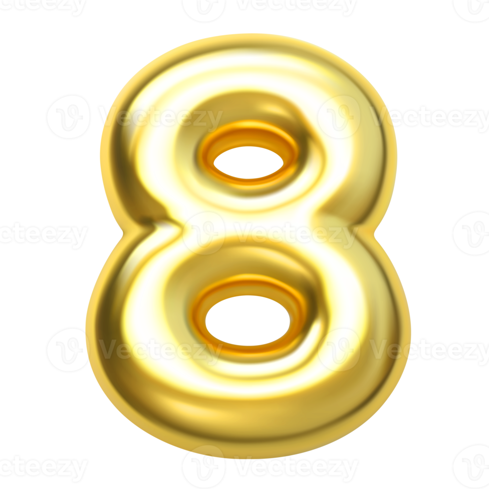 Number 8 gold 3d png