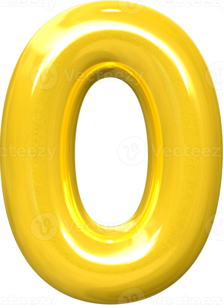 Golden 3d best render shape of Number Zero png