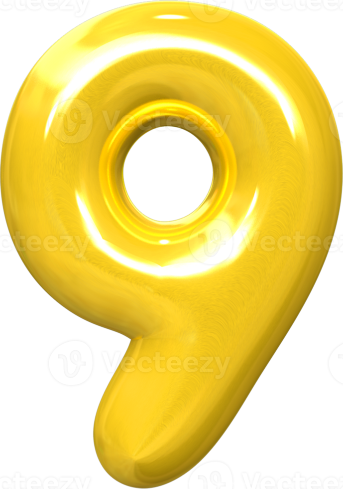 Golden 3d best render shape of Number 9 png