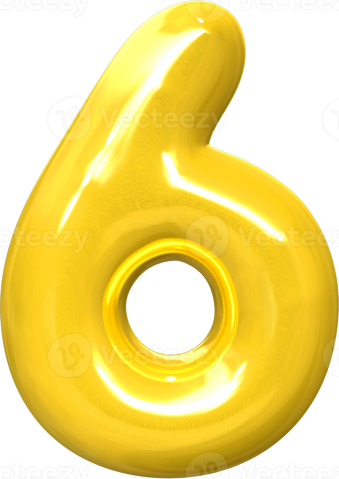 Golden 3d best render shape of Number 6 png