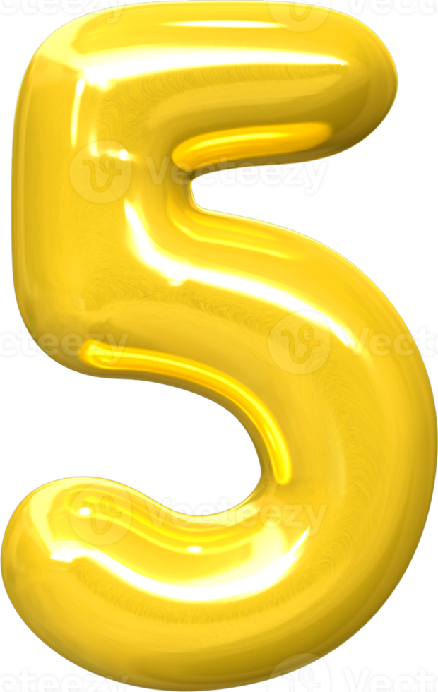 Golden 3d best render shape of Number 5 png
