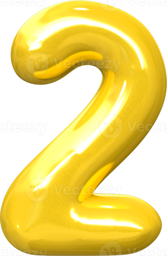 Golden 3d best render shape of Number 2 png