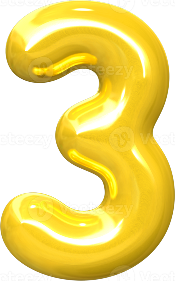 Golden 3d best render shape of Number 3 png