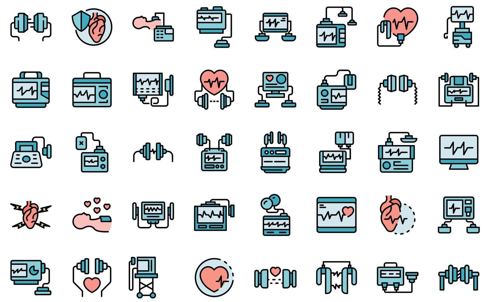 Defibrillator icons set line color vector