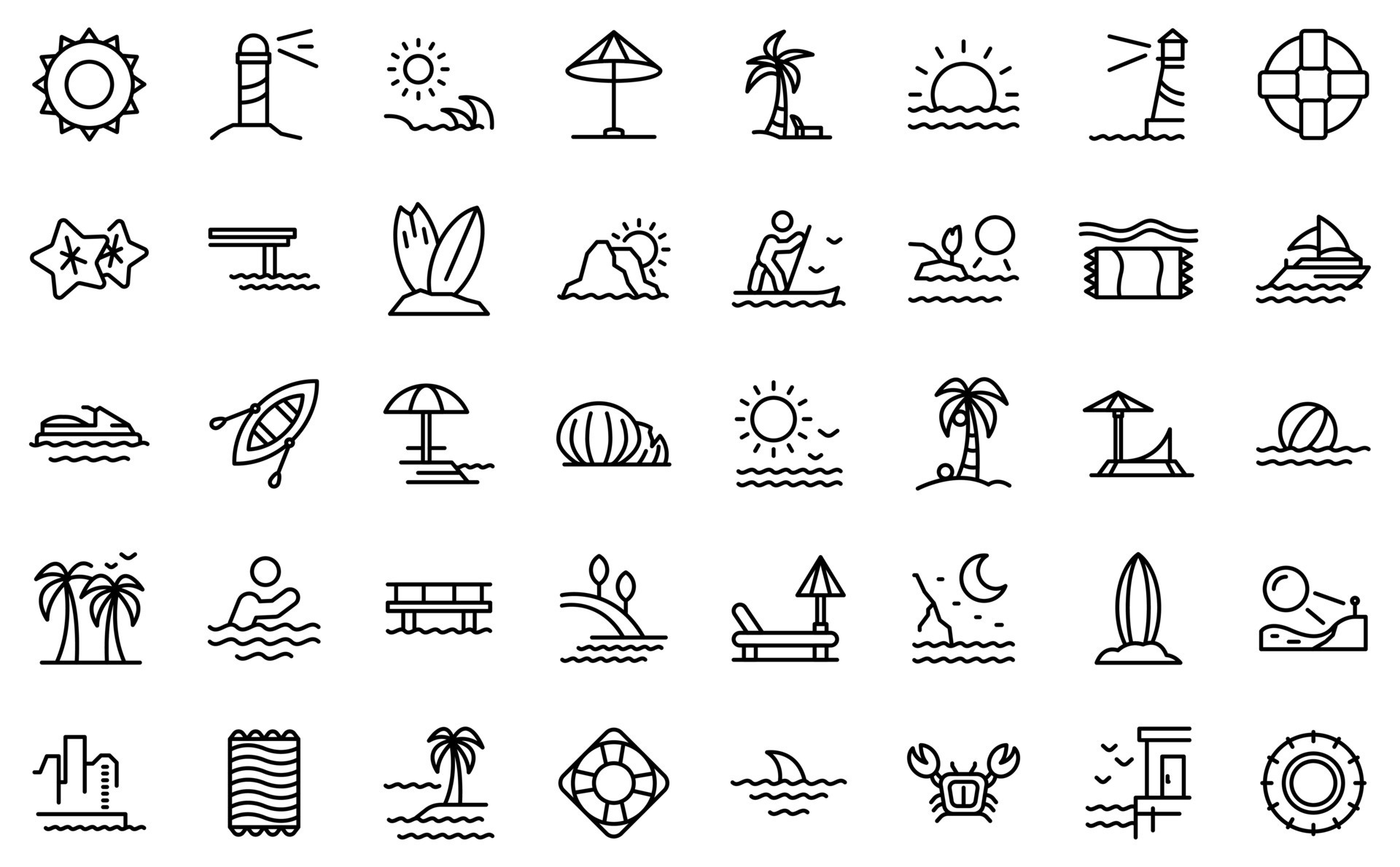 Seaside icons set, outline style 8880542 Vector Art at Vecteezy