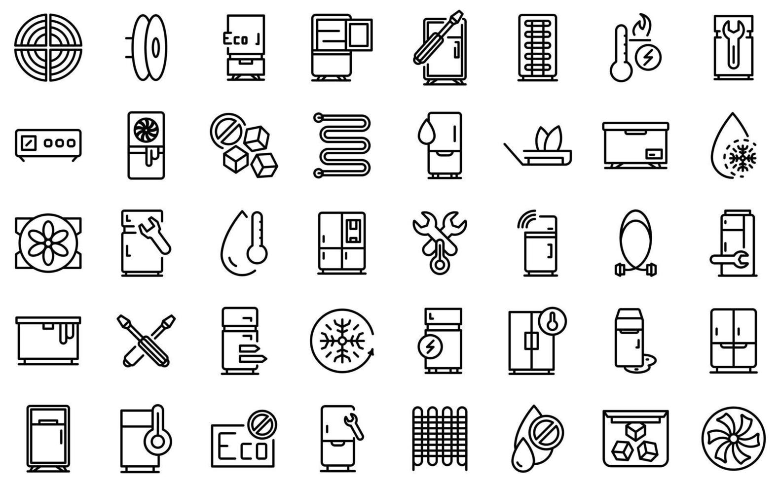 Refrigerator repair icons set, outline style vector