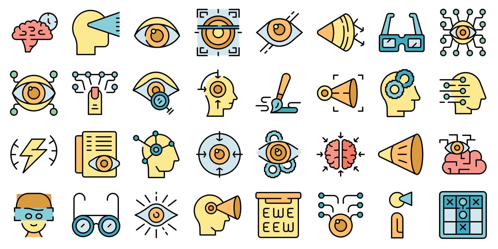 Visual perception icons set line color vector