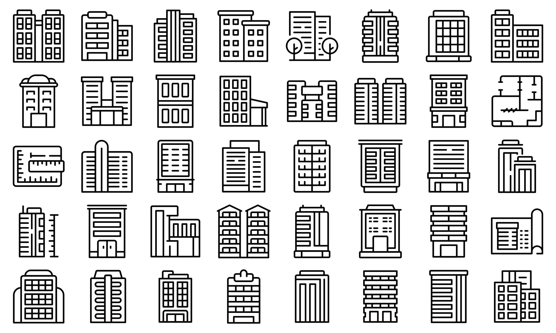 Multistory building icons set outline vector. Architecture interior ...