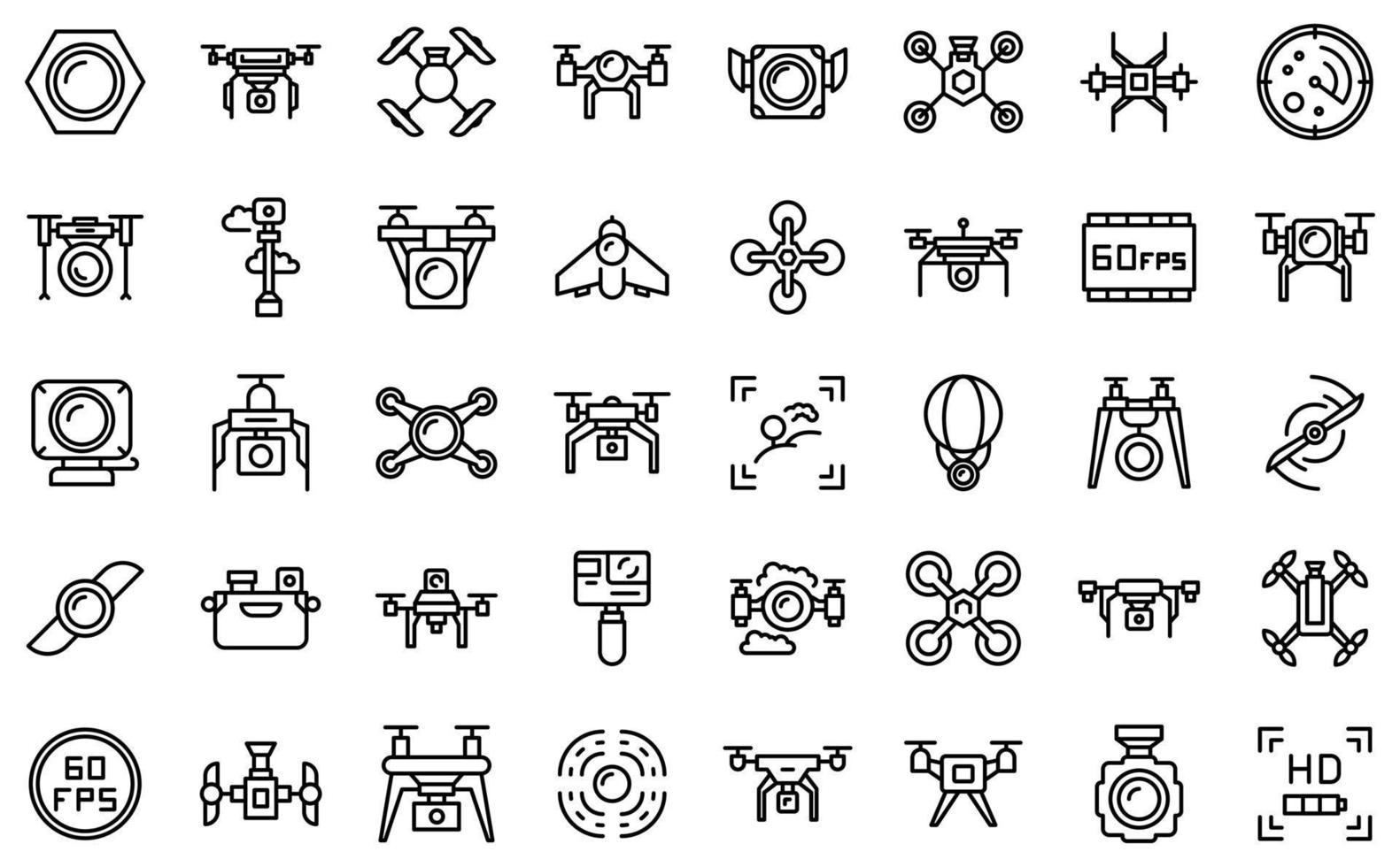 Aerial videography icons set outline vector. Drone camera vector