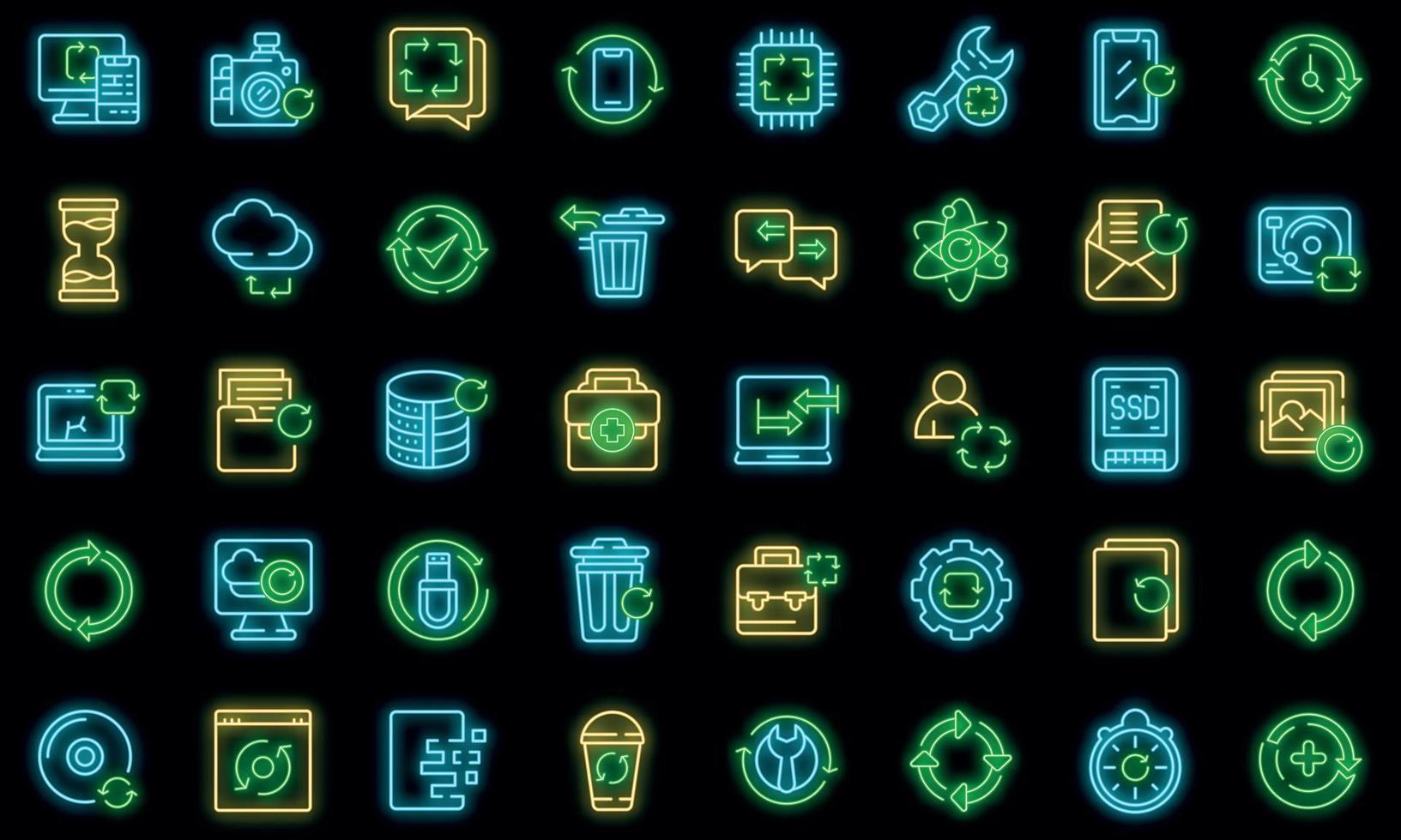 Regeneration icons set vector neon