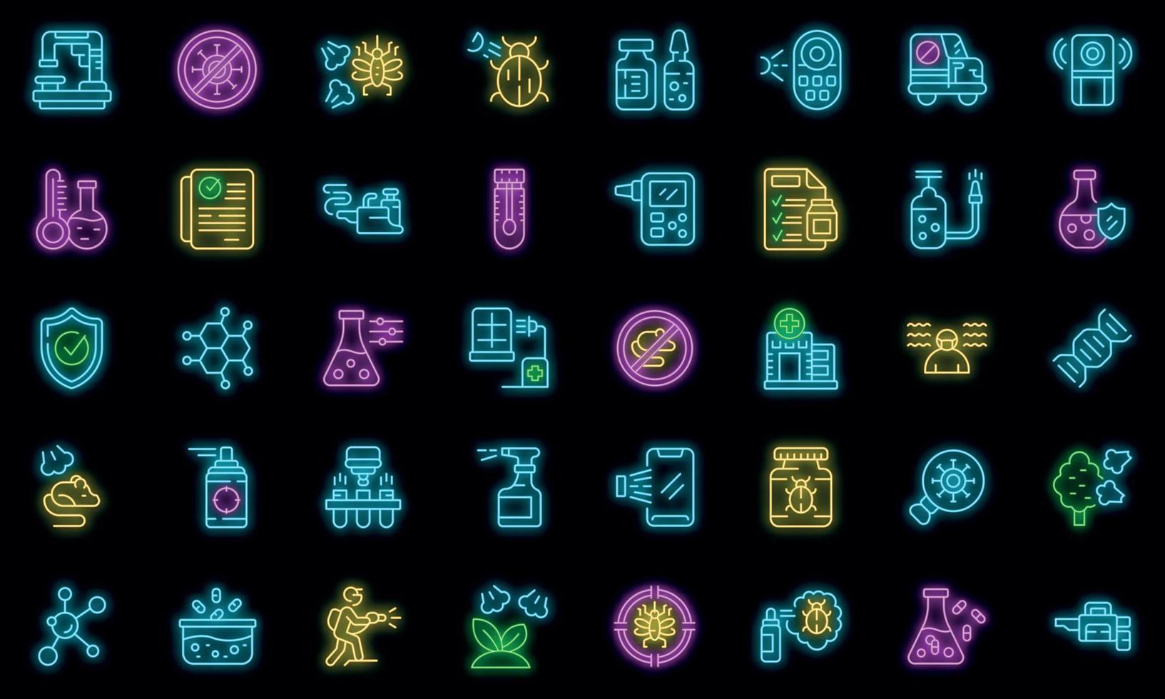 Chemical control icons set vector neon