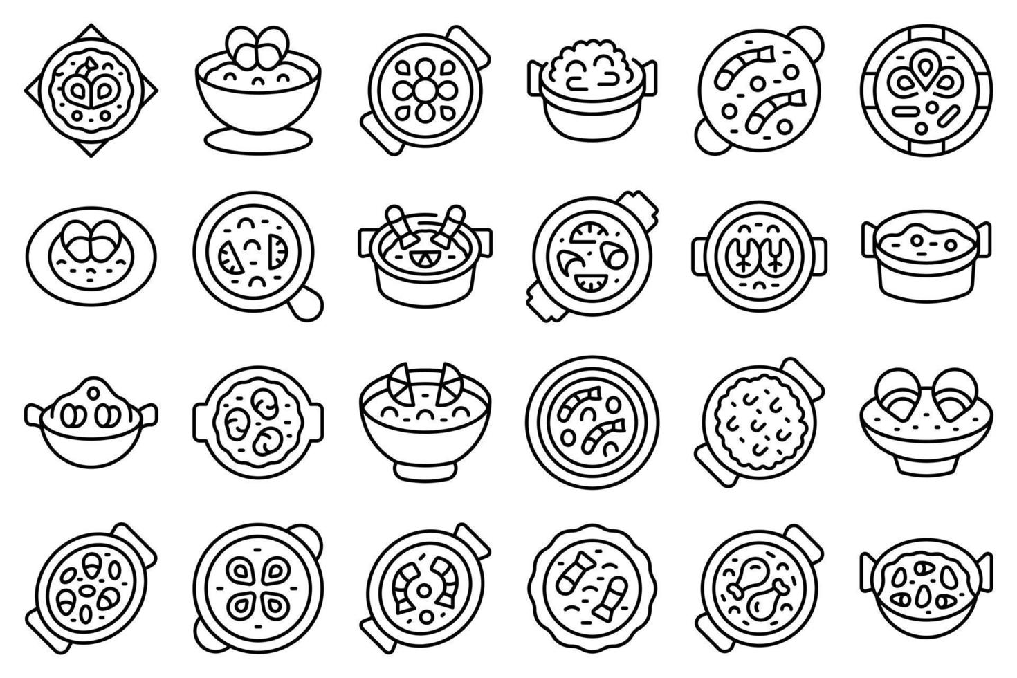 iconos de paella establecer vector de contorno. cocinero de platos