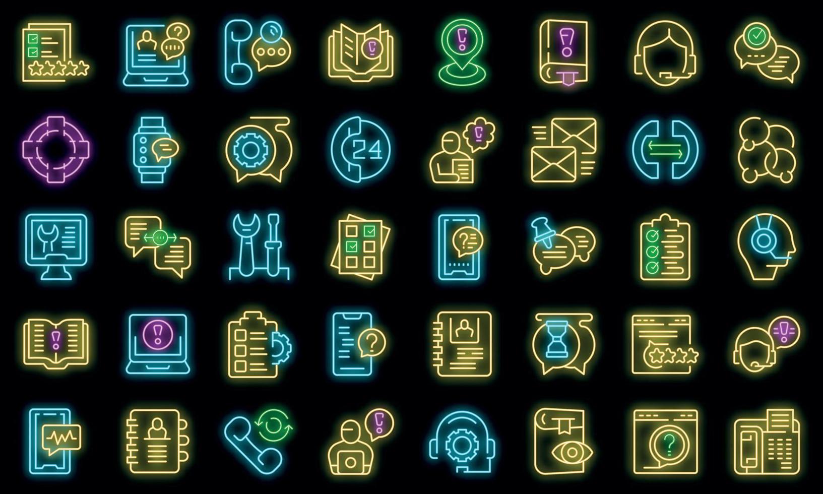 Support chat icons set vector neon