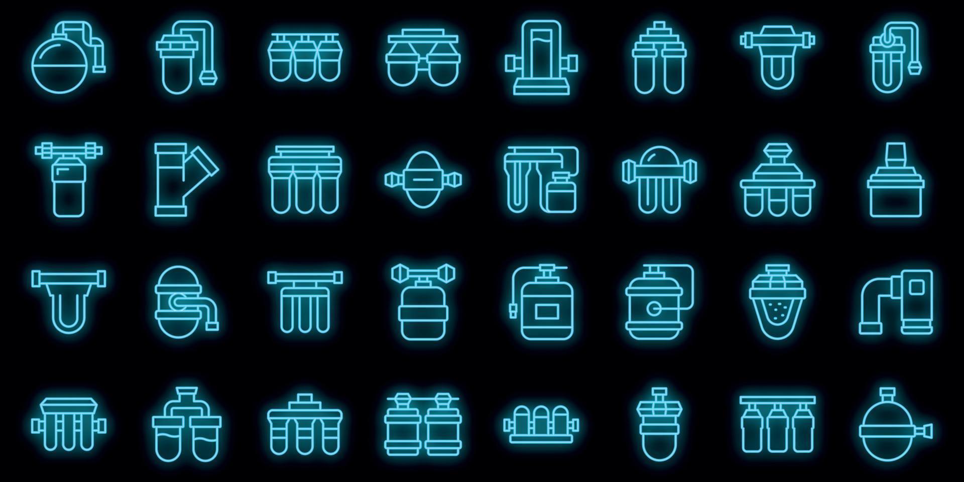 Reverse osmosis system icons set outline vector. Aqua filter vector neon
