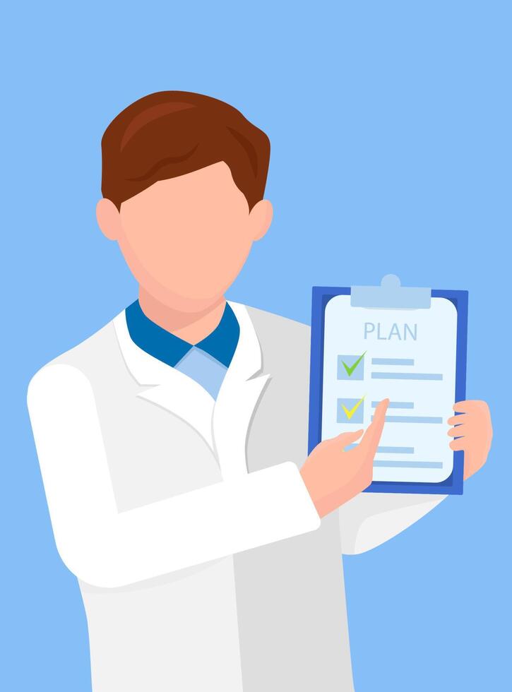 A doctor is a man who points to a treatment plan 8880740 Vector Art at