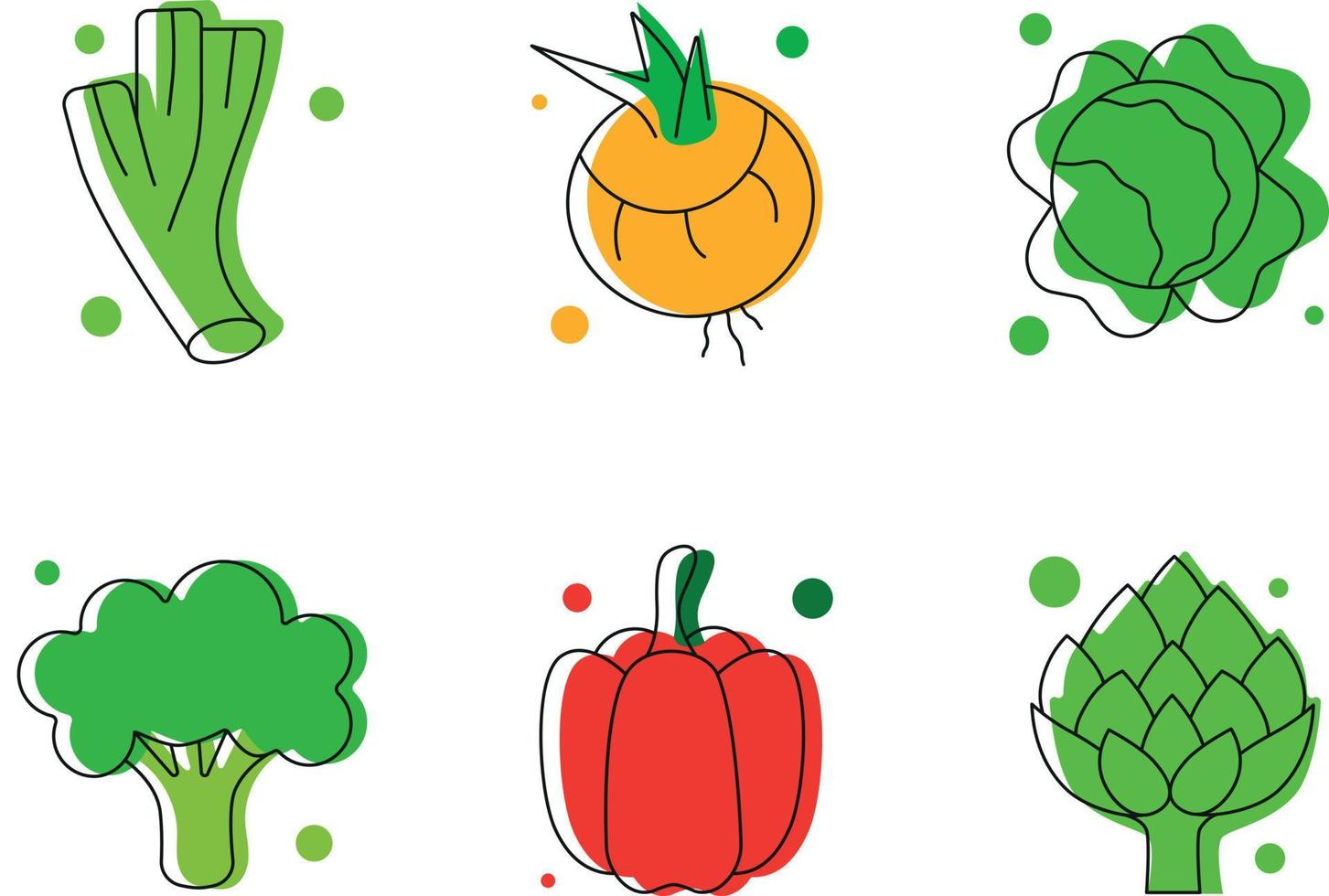 verduras. conjunto de iconos brillantes vector