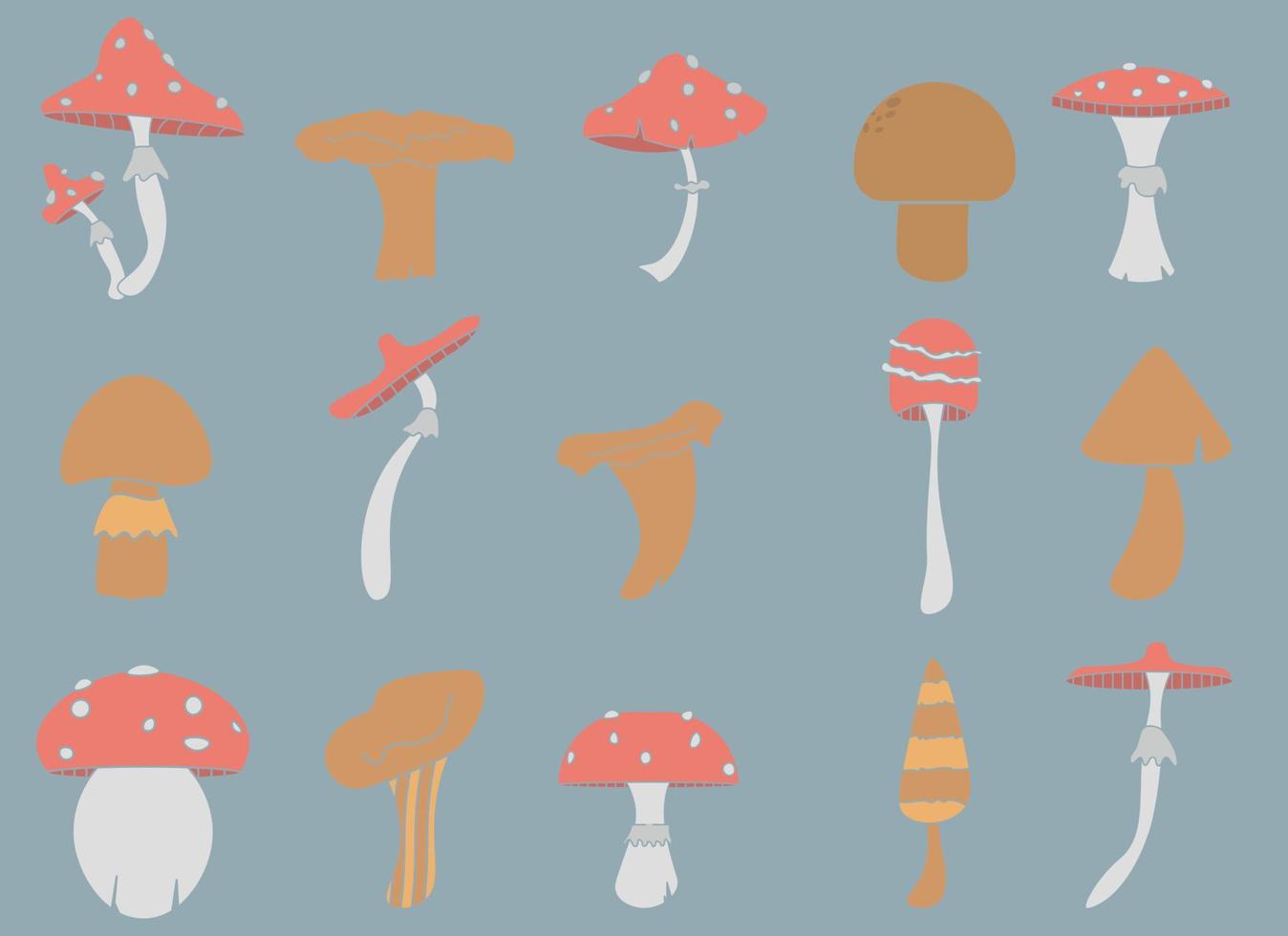 isolated illustration of different mushroom patterns nature vector icon