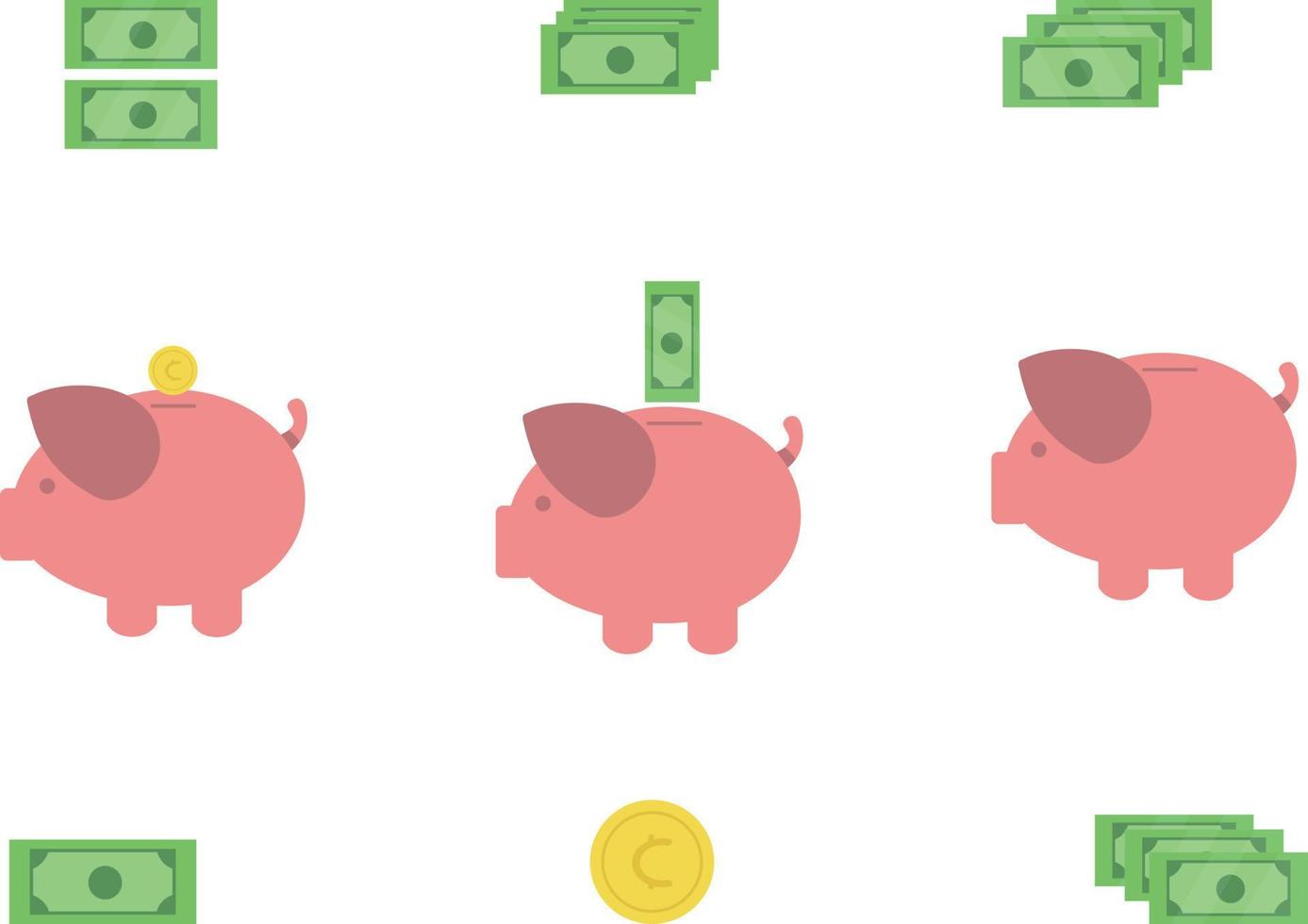 Piggy bank and green dollars money simple vector illustration in flat style