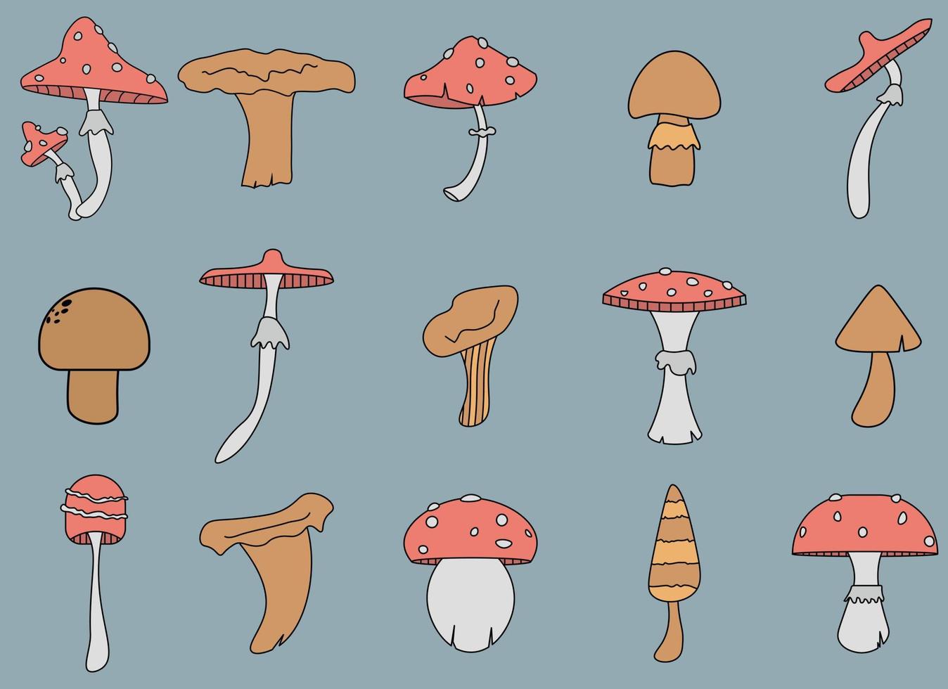 isolated illustration of different mushroom patterns nature vector icon