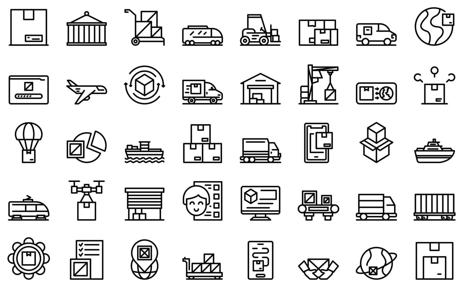 Freight traffic icons set outline vector. Train goods vector