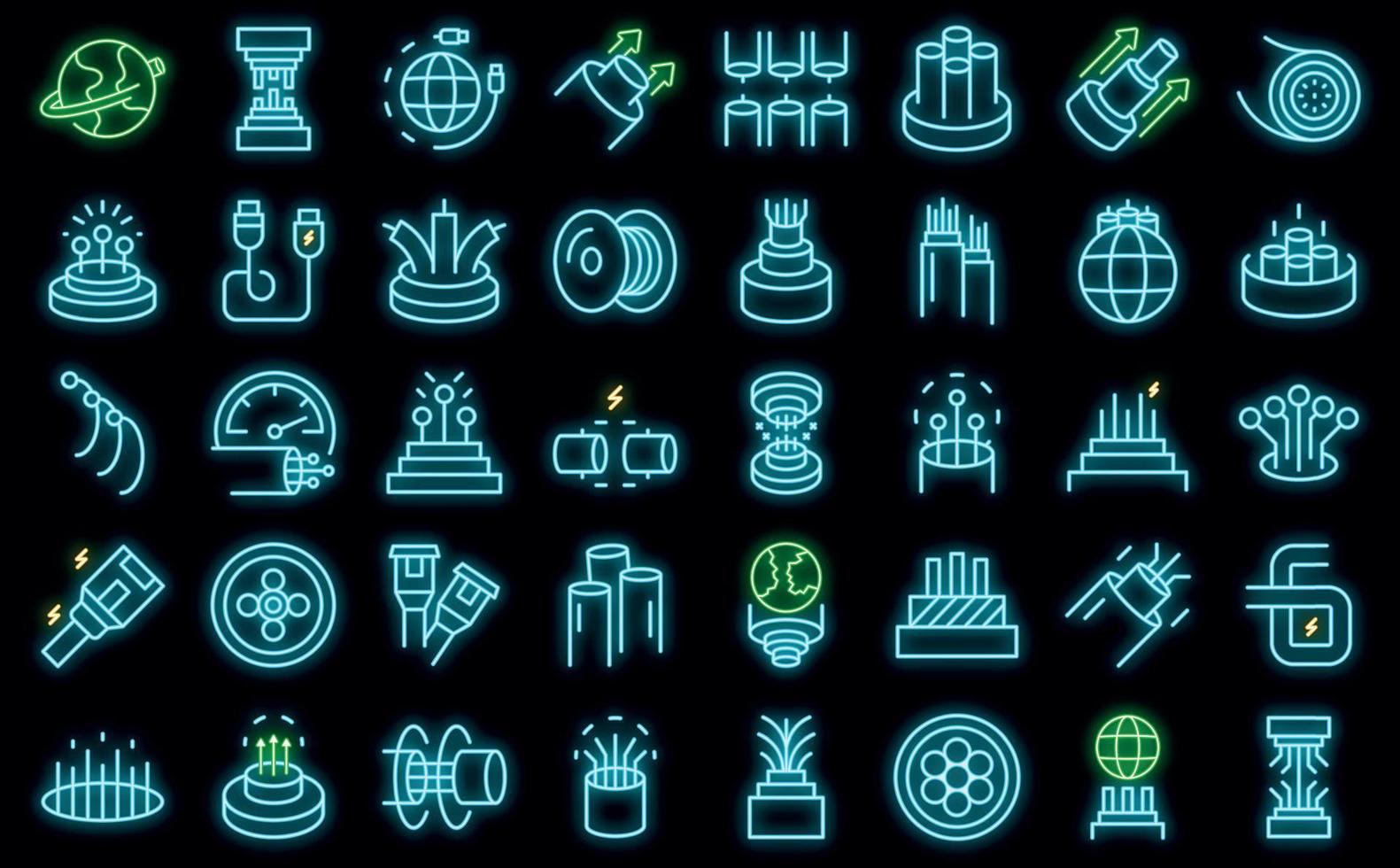 Optic fiber icons set outline vector. Cable wire vector neon