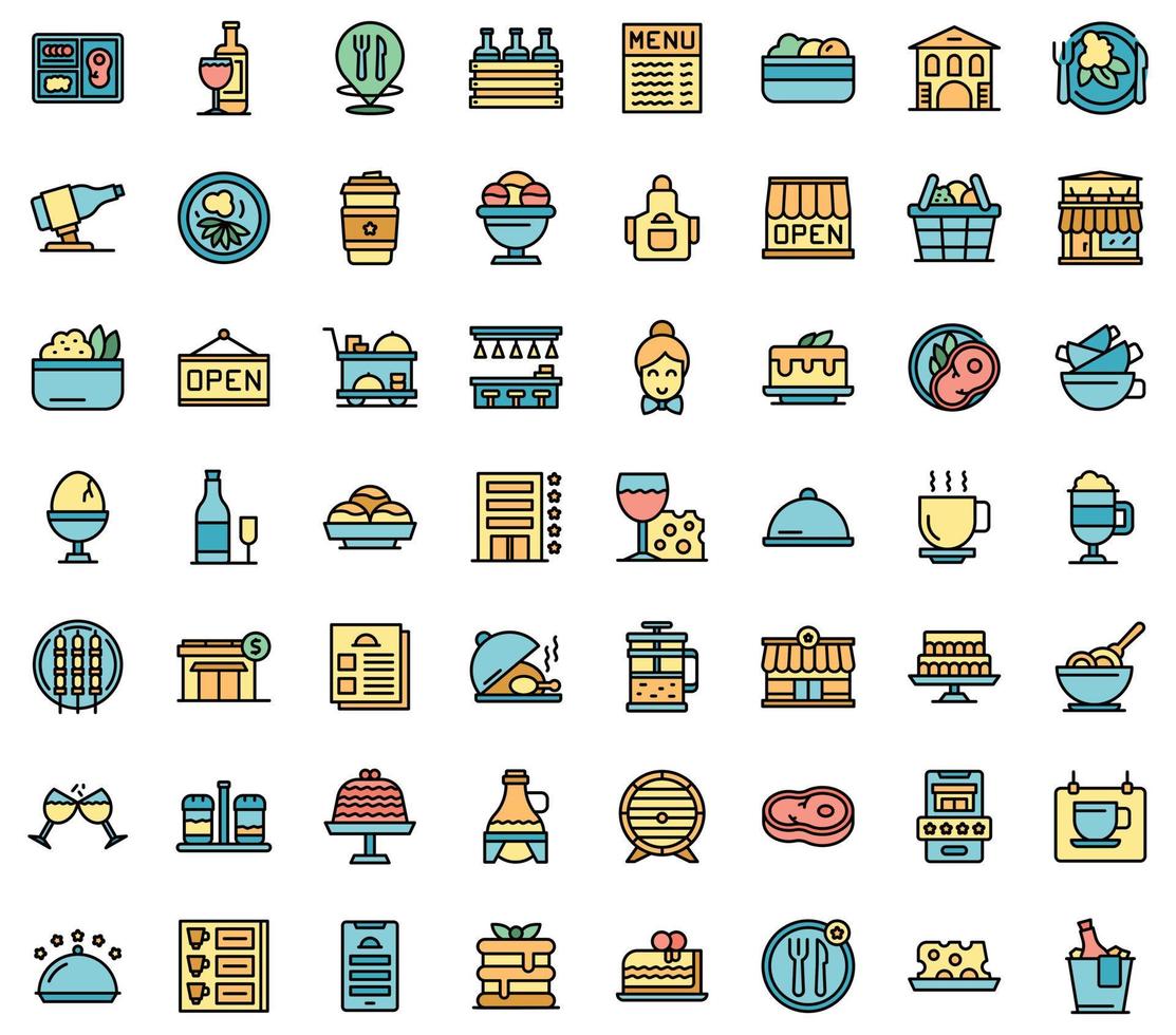 iconos de negocios de restaurante conjunto vector plano