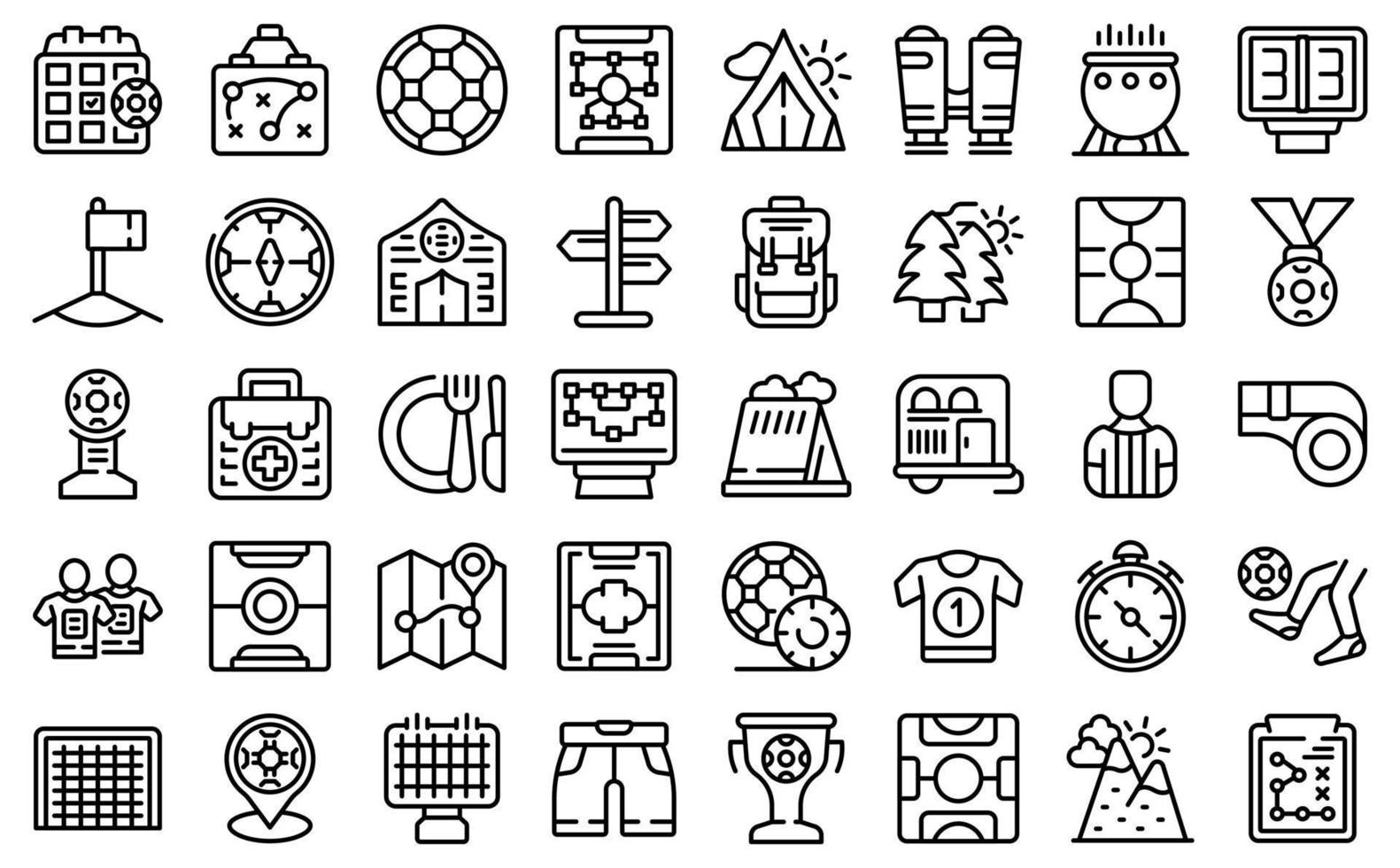 Soccer camp icons set outline vector. Kids coach vector