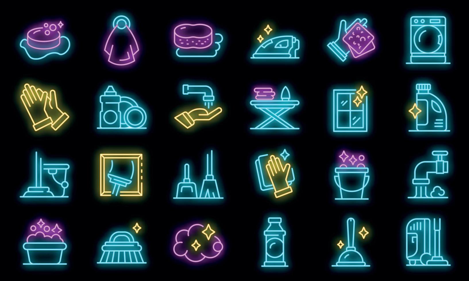 Housekeeping icons set vector neon