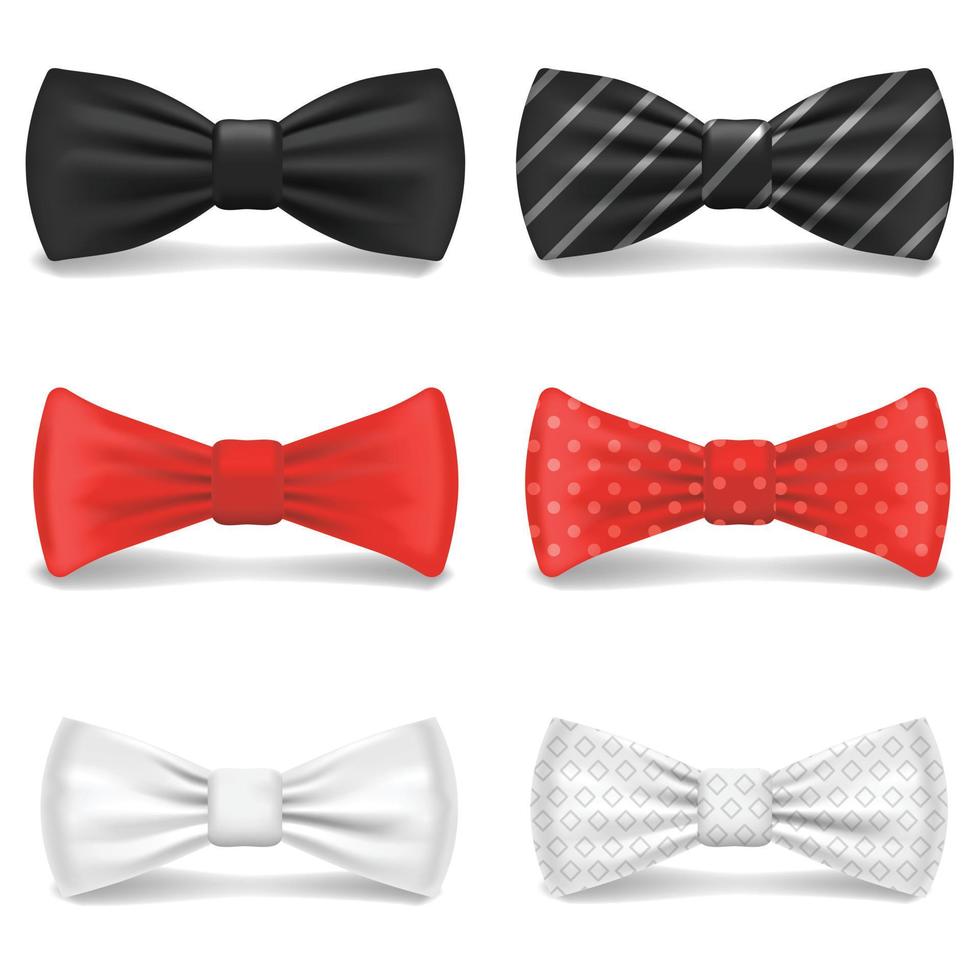 Bowtie icon set, realistic style vector