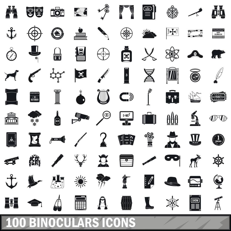 100 binoculars icons set, simple style vector