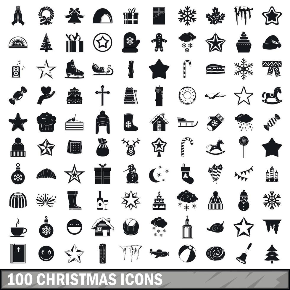 100 christmas icons set, simple style vector