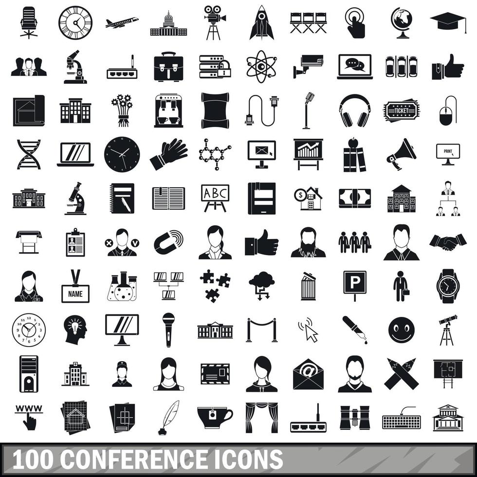 100 conference icons set, simple style vector