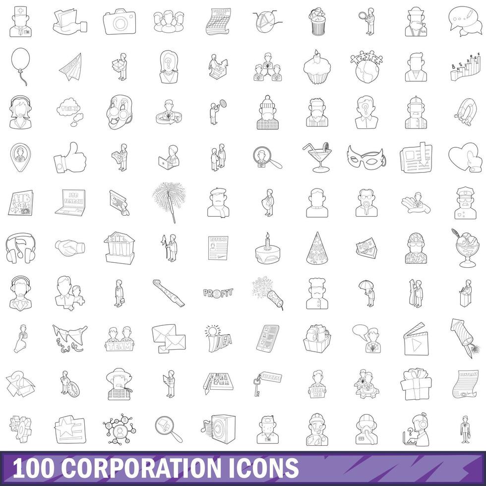 100 iconos corporativos establecidos, estilo de contorno vector