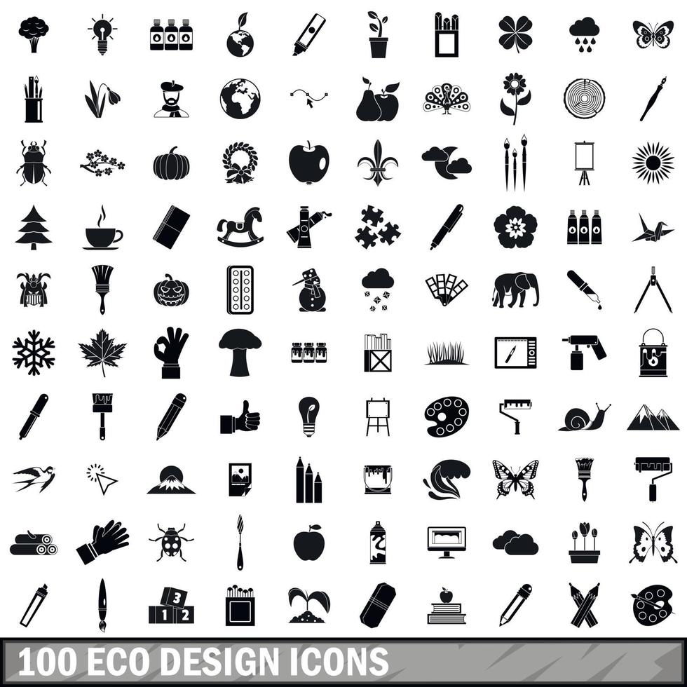 100 eco design icons set, simple style vector