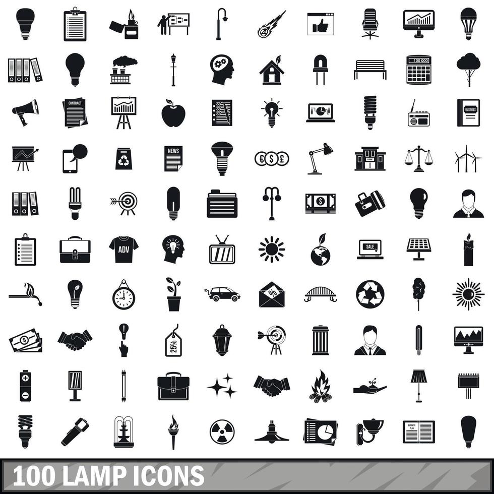 100 lamp icons set, simple style vector