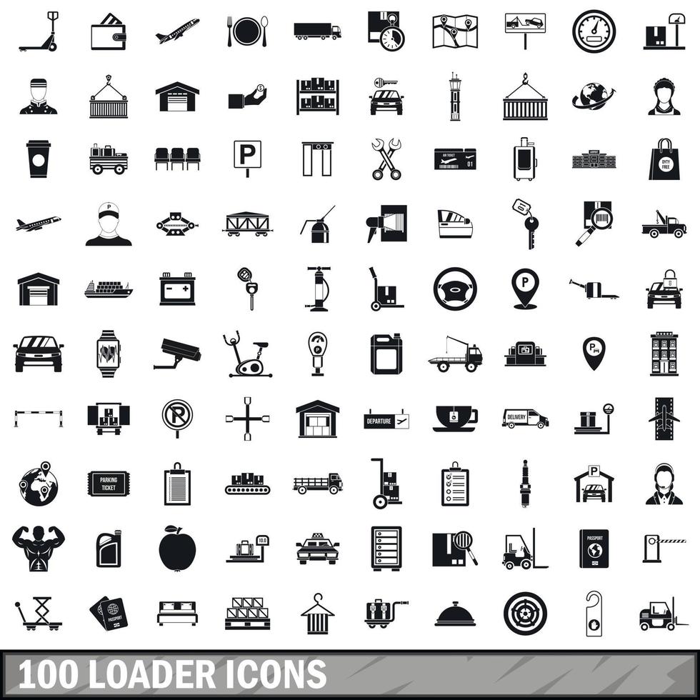 100 loader icons set, simple style vector