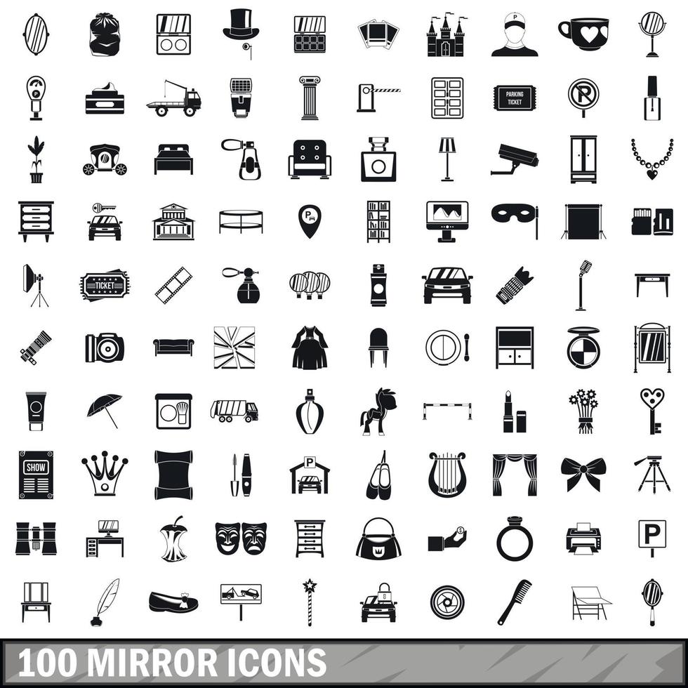 100 mirror icons set, simple style vector
