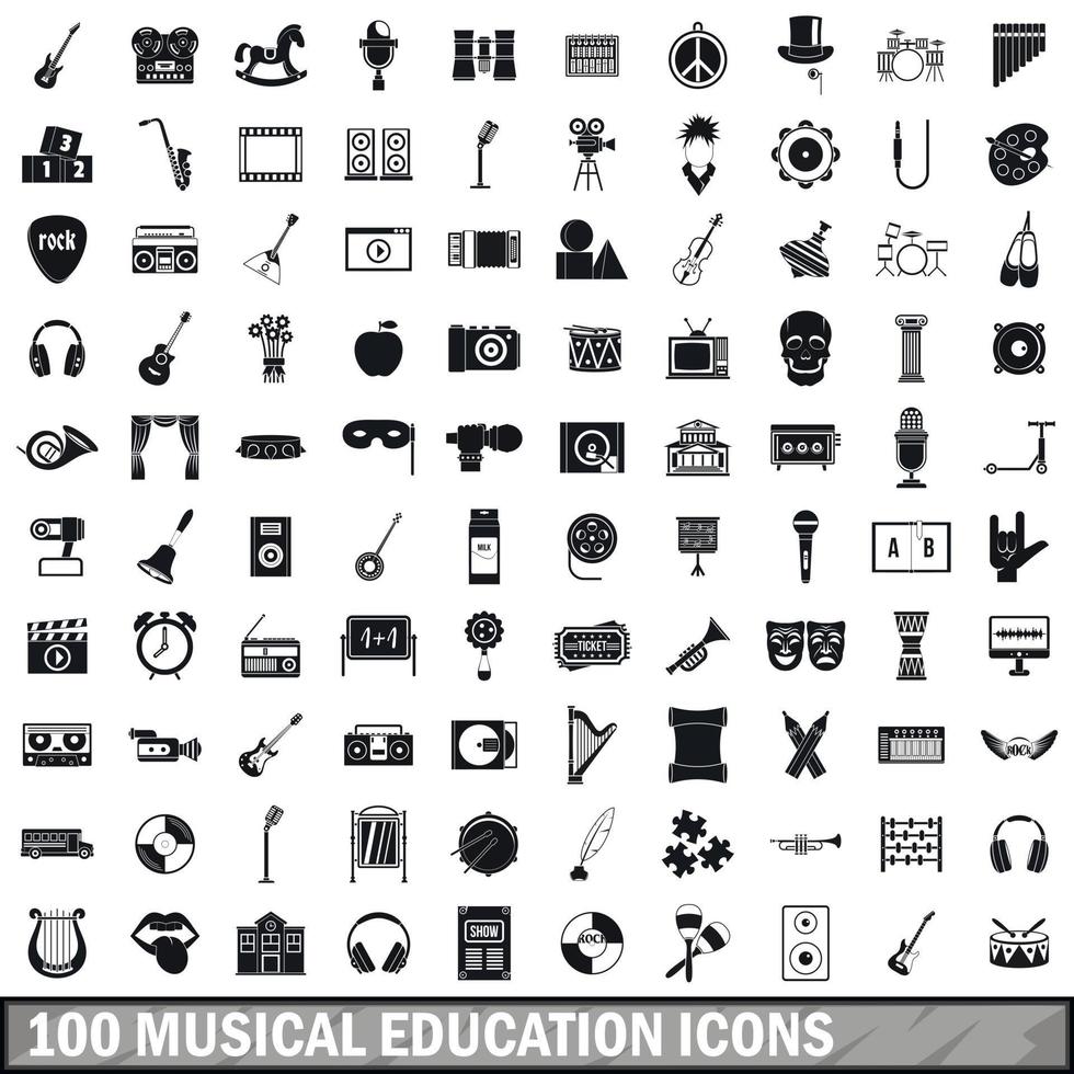 100 musical education icons set, simple style vector