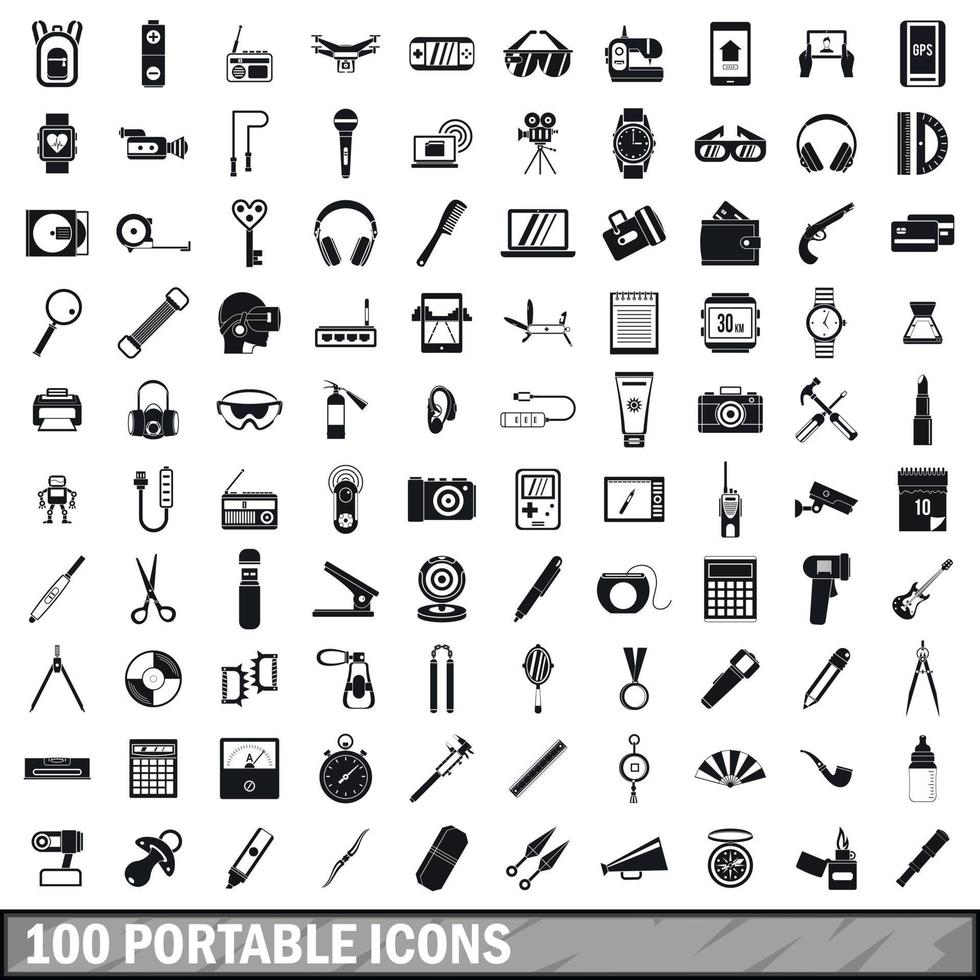100 iconos portátiles, estilo simple vector