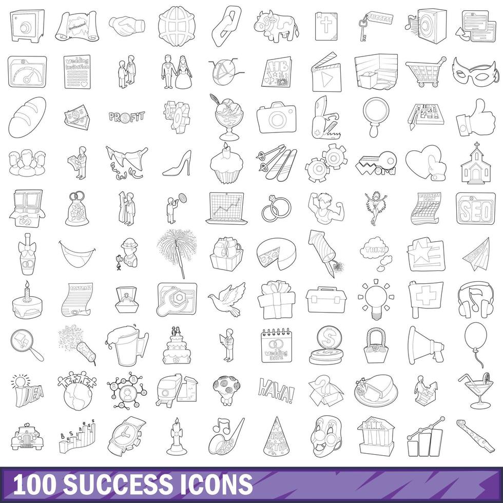 100 iconos de éxito, estilo de esquema vector