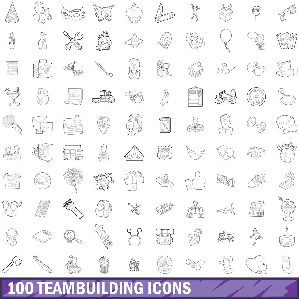 100 teambuilding icons set, outline style vector