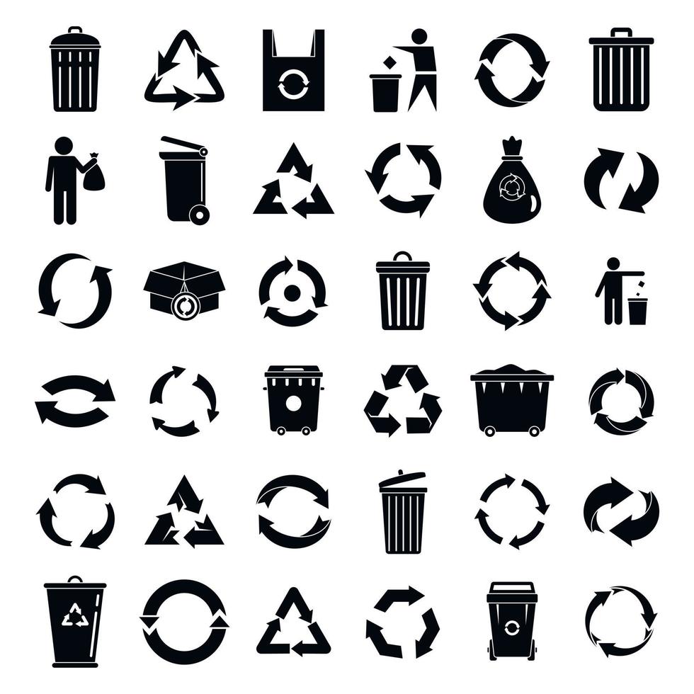 conjunto de iconos de reciclaje, estilo simple vector