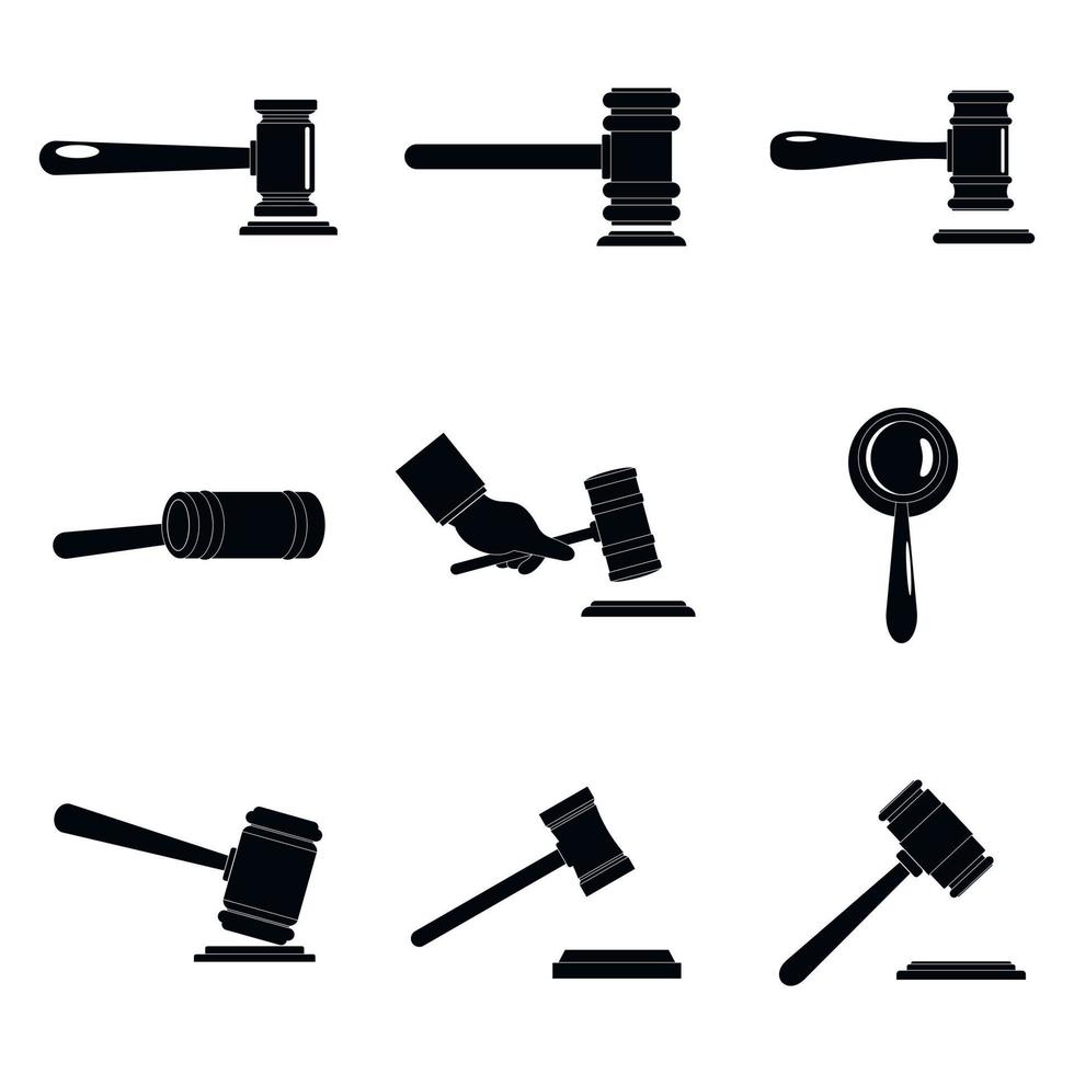 conjunto de iconos de martillo de juez, estilo simple vector