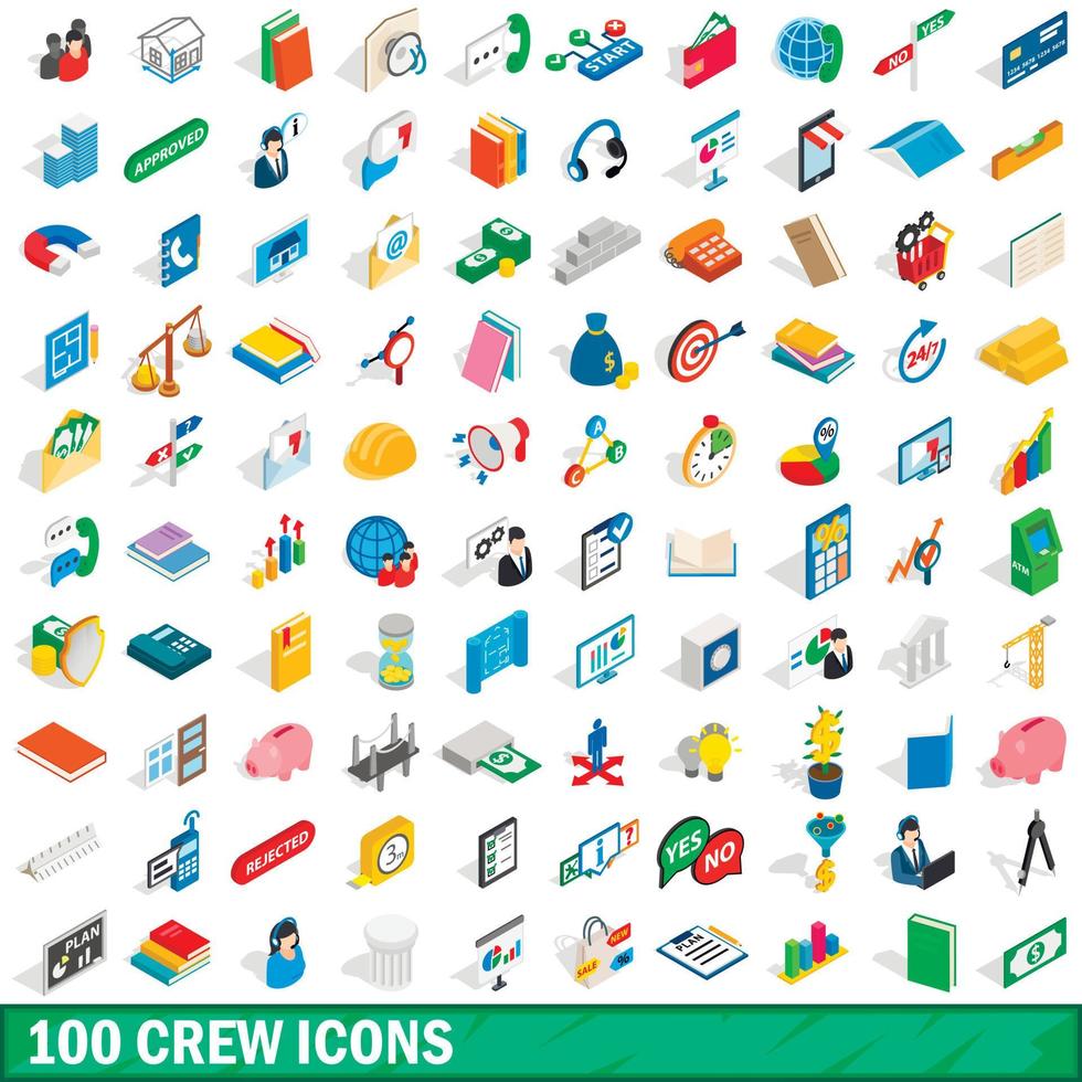 100 iconos de tripulación, estilo isométrico 3d vector