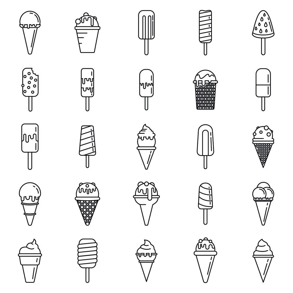 Ice cream cone icons set, outline style vector