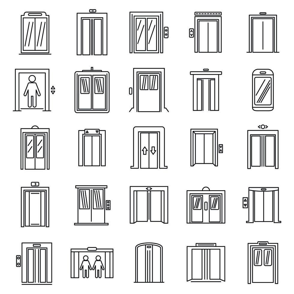 Office elevator icons set, outline style vector