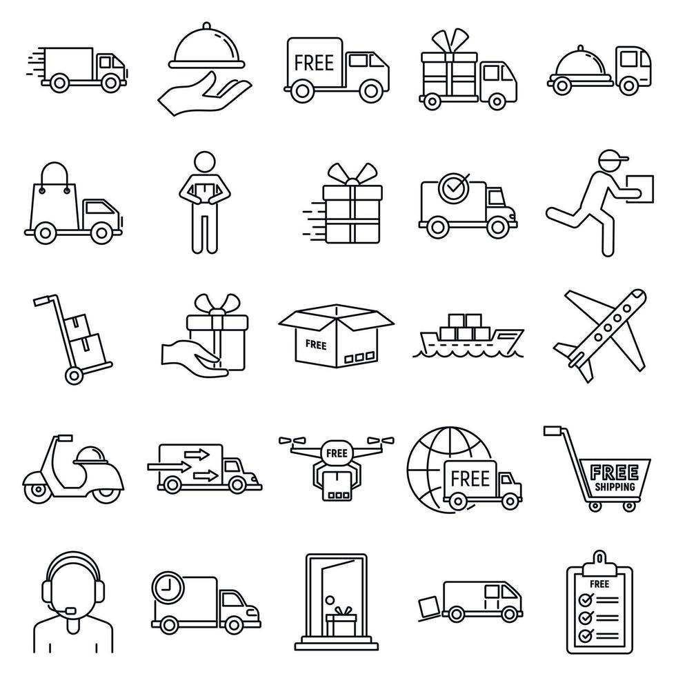 Parcel free shipping icons set, outline style vector