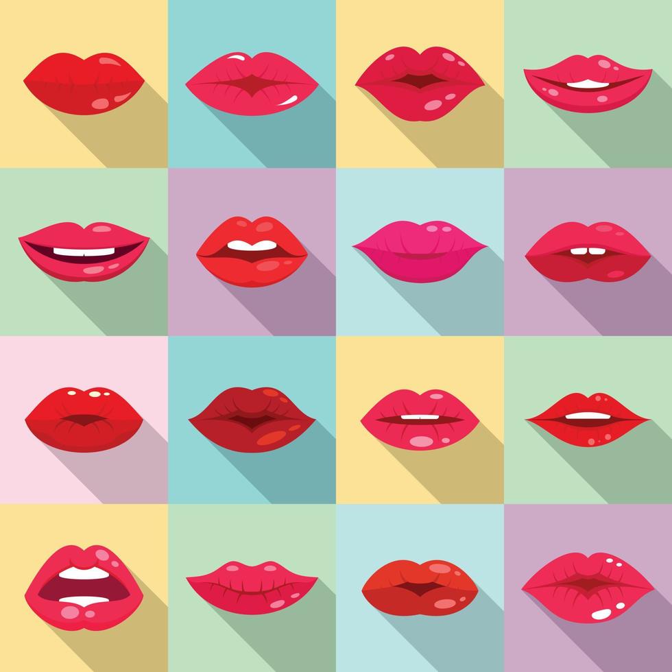 conjunto de iconos de beso, estilo plano vector