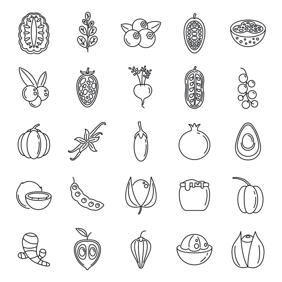 Modern superfood icons set, outline style vector