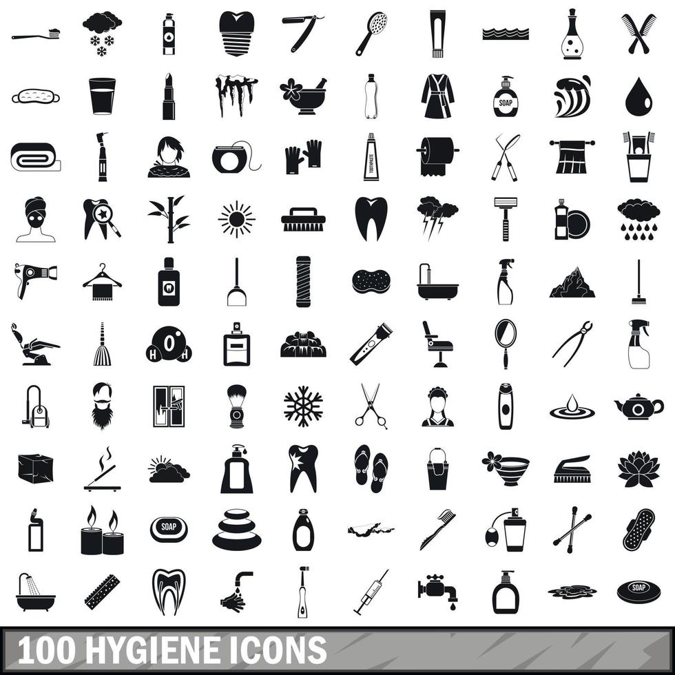 100 hygiene icons set, simple style vector